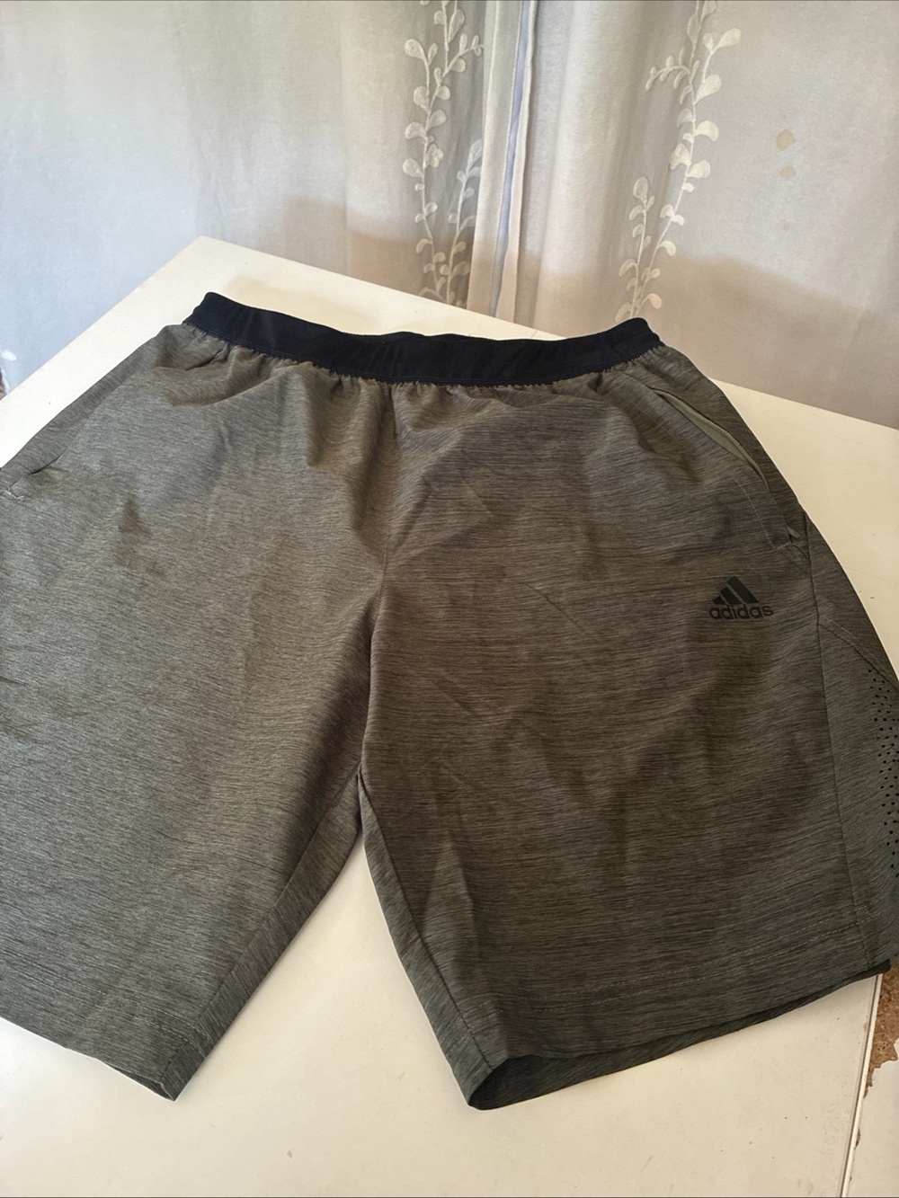 adidas Men’s Gray Athletic Shorts with Black Waistband
